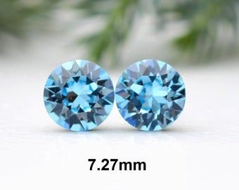 Aquamarine Crystal Studs, 7.27mm Stud Earrings, March Birthstone Studs, Birthstone Earrings
