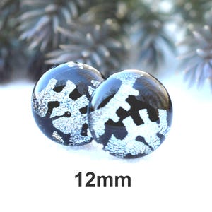 Black Silver Fused Glass earrings, handmade black studs, 13mm glass studs, #195