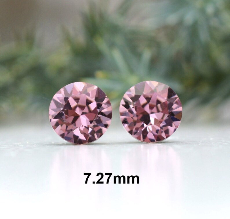 7.27mm Antique Pink Studs, Rhinestone Stud Earrings, Wine Colored Crystal Earrings, chaton studs image 5