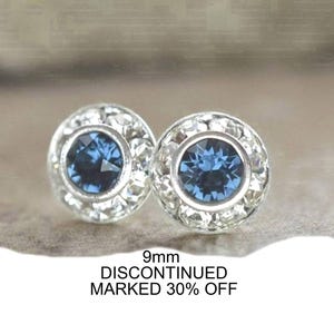 Montana Blue and Silver 9mm halo Stud Earrings, Montana Crystal Studs, Blue and Silver Earrings, Flat Back studs