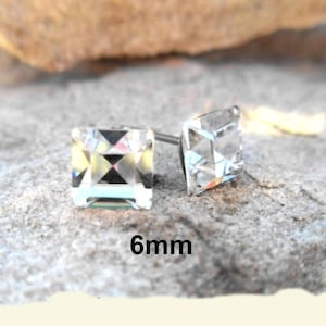 6mm Square Rhinestone Stud Earrings, Vintage Studs, Small Square Studs