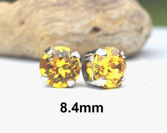 Sunflower Crystal Studs, 8.4mm earrings, Rhinestone Studs in Settings