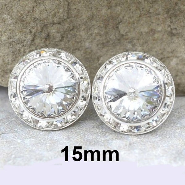 15mm Crystal and Silver Halo Studs, Surrounds Rhinestone Earrings, Large dance earrings, Handmade Wedding Earrings