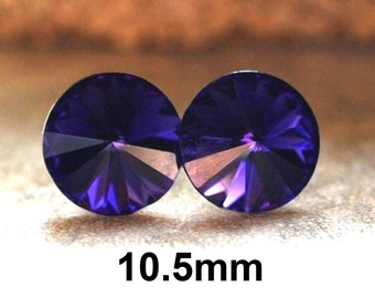 10.5mm Purple Velvet Rivoli Rhinestone Stud Earrings, Purple Crystal Studs, I make these earrings with Premium Sparkling Crystals