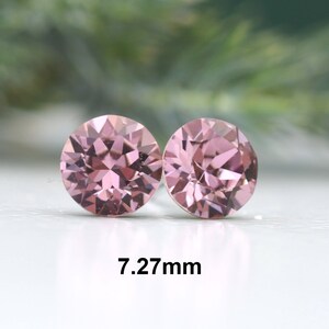 7.27mm Antique Pink Studs, Rhinestone Stud Earrings, Wine Colored Crystal Earrings, chaton studs image 4