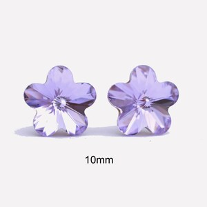 Violet Flower Stud Earrings, 10mm purple studs, Purple crystal earrings immagine 3