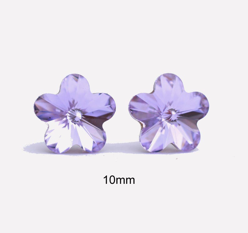 Violet Flower Stud Earrings, 10mm purple studs, Purple crystal earrings immagine 3