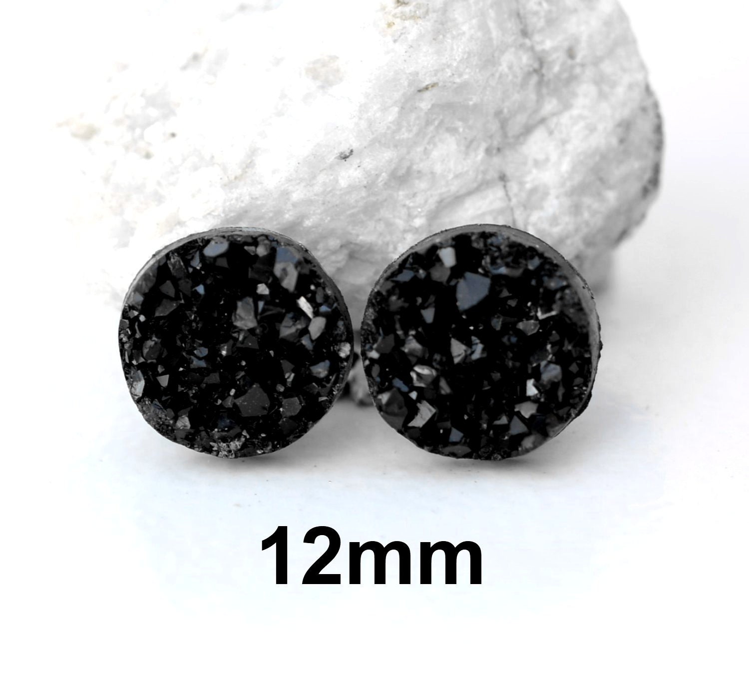 Pretty Smart Teardrop Shaped Faux Druzy Stone Stud Earrings on Plastic  Posts 14mm (Gunmetal)