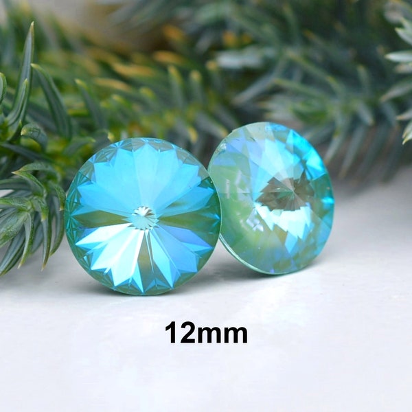 Silky Sage Delight Rhinestone Stud Earrings, 12mm Rivoli Crystal Studs, Handcrafted using Premium Sparkling Crystals