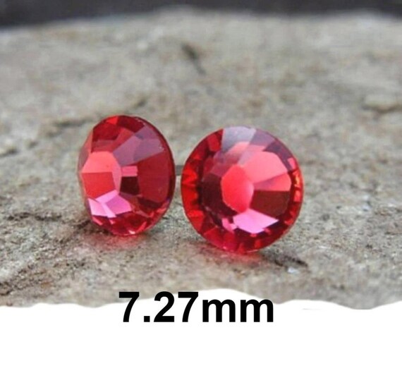 Indian Pink 7.27mm Flat back Rhinestone Earrings, Pink Crystal studs