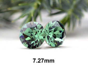 7.27mm Erinite Chaton Studs, Green Crystal Earrings, Handcrafted using Premium Sparkling Crystals
