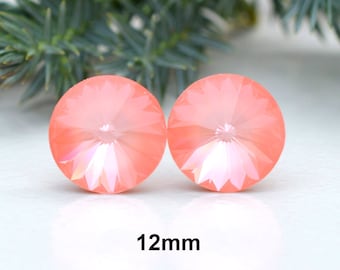 Pink Crystal Earrings, Flaming Ignite Crystal Studs, 12mm Pink Rivoli Earrings