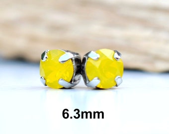 Yellow Opal Rhinestone Studs, 6.3mm Studs in Settings, Handcrafted with Premium Sparkling Crystals