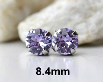 8.4mm Violet Studs, Rhinestone Studs in Settings, Handcrafted with Premium Sparkling Crystals