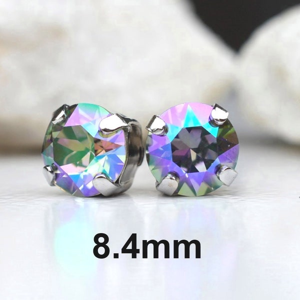 8.4mm Paradise Shine Rhinestone Studs, Crystal earrings in Settings, Handcrafted with Premium Sparkling Sparkling Crystals