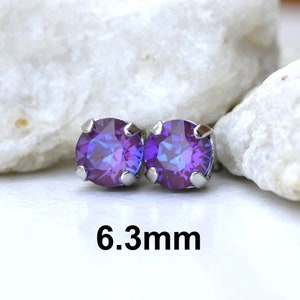 Burgundy DeLight Studs, 6.3mm Earrings, Studs in Settings, Handcrafted with Premium Sparkling Crystals