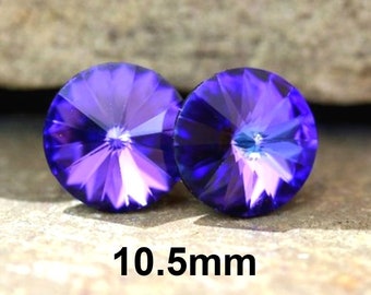 Heliotrope Crystal Rivoli Stud Earrings, 10.5mm Purple Rhinestone Jewelry, I make these earrings with Premium Sparkling Crystals