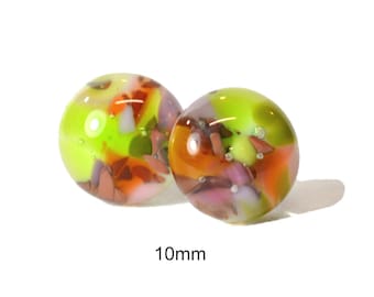 Rainbow fused glass earrings, 10mm rainbow dichroic glass studs, #649