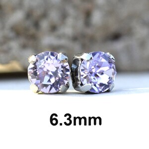 Violet Studs, 6.3mm Earrings, Studs in Settings, Purple Crystal Earrings, Rhinestone Studs, Crystal Earrings
