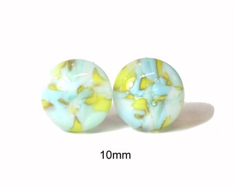 blue and yellow blend earrings, fused glass earrings, handcrafted fused glass studs, 10mm, #656