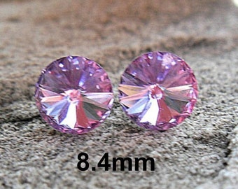 Violet Rivoli Rhinestone Stud Earrings, 8.4mm Violet Crytsal Studs, Purple Rivoli Studs