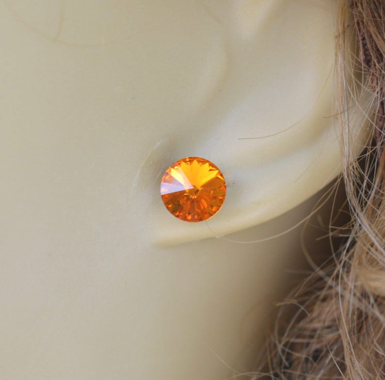 Topaz Crystal Rivoli Earrings, Topaz studs, Sparkling Stud, November Birthstone studs image 4