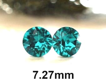 Blue Zircon Stud Earrings, December Birthstone Studs, 7.27mm Crystal Earrings