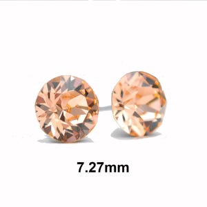Light Peach Crystal Studs, 7.27mm Rhinestone Earrings, Handcrafted using premium Sparkling Crystals