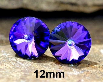 Heliotrope Rivoli Rhinestone earrings, 12mm Crystal Studs, I make these earrings with Sparkling Crystals