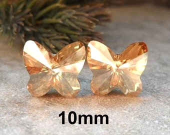 Gold Butterfly Studs, Golden Shadow Crystal Studs, 10mm Stud Earrings, Butterfly Rhinestone Jewelry