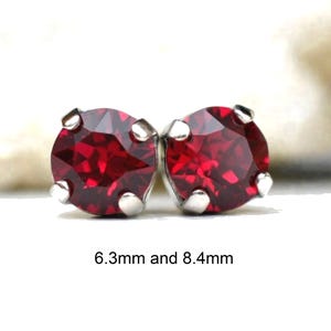 Ruby crystal Studs, 8.4mm Ruby Earrings, Rhinestone Earrings, Stud Earrings in settings