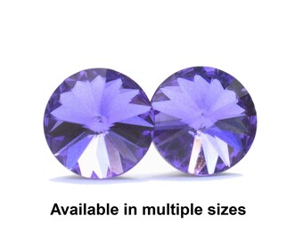 Tanzanite Austrian Crystal Studs, Purple Crystal Rivoli Studs, large Purple Stud Earrings
