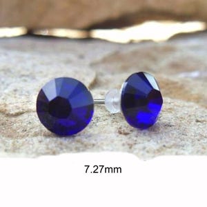 Cobalt Blue Flat Back Stud Earrings, 7.27mm Cobalt Crystal Studs, Surgical Steel Earrings immagine 2