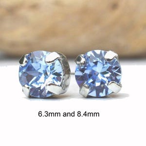 Light Sapphire Earrings, Blue Crystal studs in settings, Earrings Handcrafted with Premium Sparkling Crystals