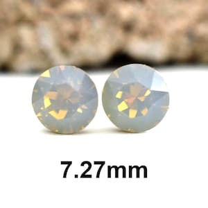 7.27mm Light Gray Opal Crystal Studs, Rhinestone Stud Earrings, Handcrafted using Premium Sparkling Crystals