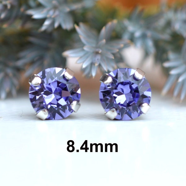 Tanzanite Studs, 8.4mm Earrings, Studs in Settings, Purple Crystal Earrings, Handcrafted with Premium Sparkling Crystals