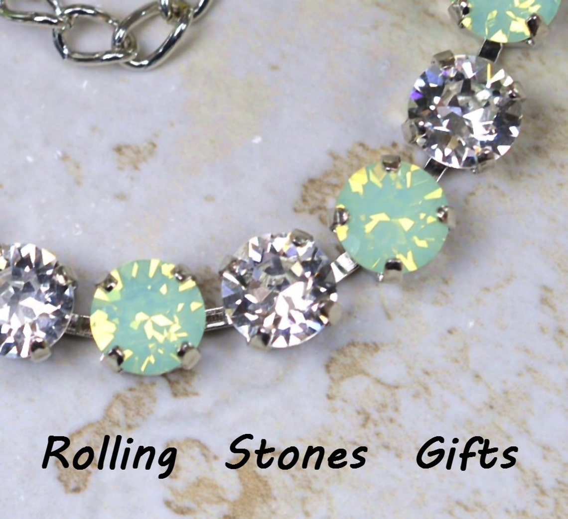 Chrysolite Opal &Crystal Swarovski 8.4mm Chaton Rhodium Silver Etsy