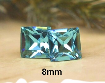 8mm Light Turquoise Square Rhinestone Studs, Vintage Crystal Studs