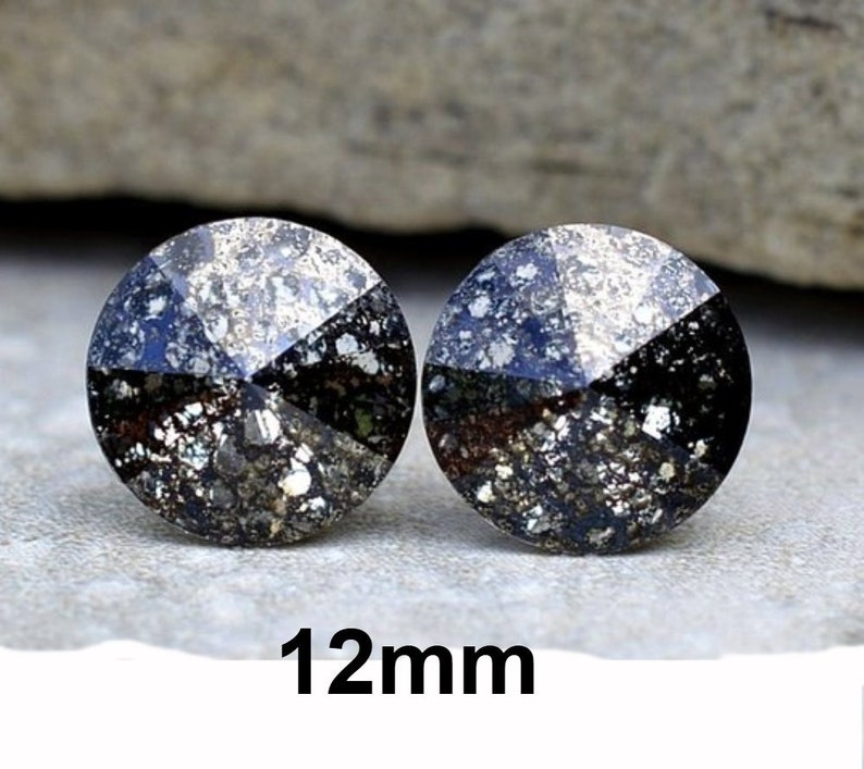 Large Rivoli Studs 12mm Black Patina Crystal Studs Black Patina Rivoli Rhinestone Stud Earrings