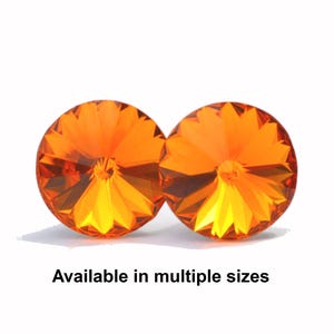 Tangerine Rivoli Crystal Stud Earrings, Orange Crystal Studs, small Crystal Earrings