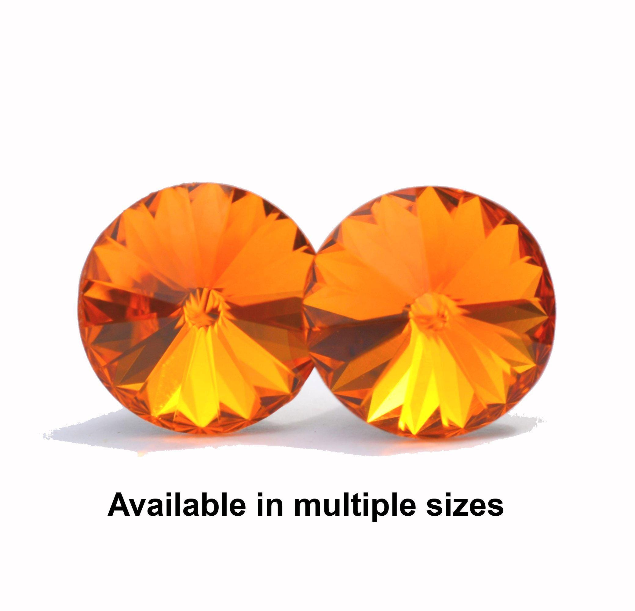 Tangerine Rivoli Crystal Stud Earrings, Orange Crystal Studs, small Crystal Earrings