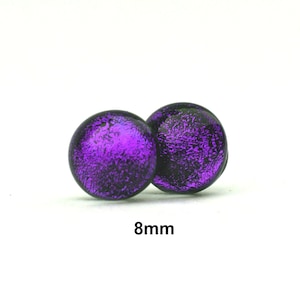Purple 8mm Fused Glass earrings, small handmade fused glass studs, dichroic glass studs, #494