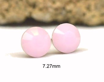 7.27mm Rose Alabaster Flat back Stud Earrings, Pale Pink Crystal Studs