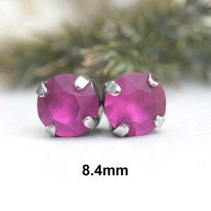 Fuchsia Matt earrings, 8.4mm Pink Crystal Earrings, Hypoallergenic Earrings, Rhinestone Studs