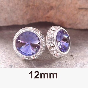 Tanzanite Halo Studs, Purple & Silver Earrings 12mm Rivoli Studs, Tanzanite Crystal Studs, Large Tanzanite Stud Earrings