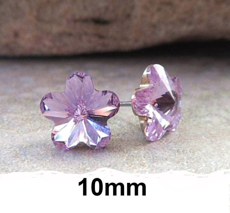 Violet Flower Stud Earrings 10mm Purple Studs Crystal Studs Etsy