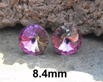 Vitrail Light Rivoli Rhinestone Stud Earrings, Vitrail Crystal Studs, 8.4mm Purple Studs