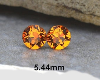 5.44mm Topaz Round Crystal Stud Earrings, small Rhinestone Studs, Handmade Studs