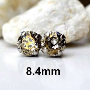 8.4mm Gold Patina Studs, Crystal Studs in Settings, I make these earrings with Premium Sparkling Crystals