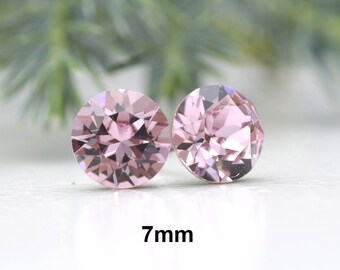 7.27mm Light Amethyst Studs, Light Purple Rhinestone Studs, Purple Crystal Studs,